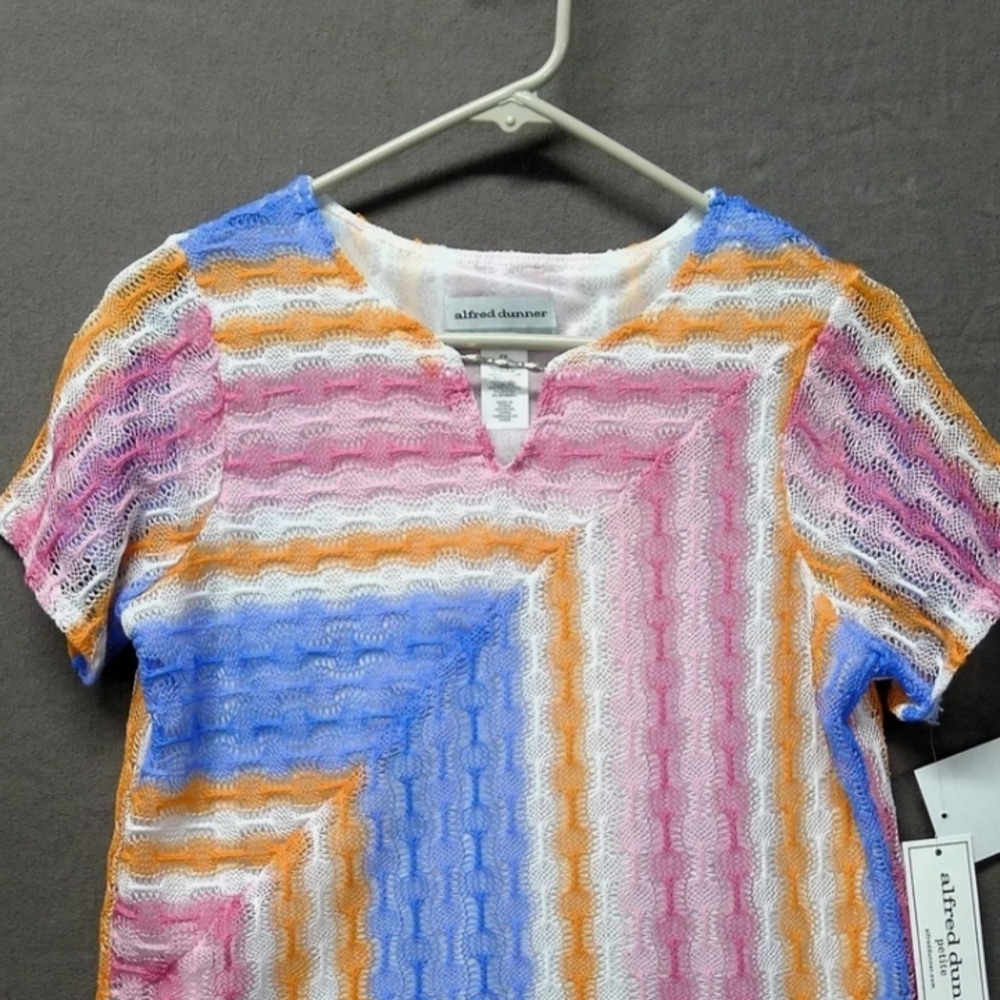 Plus Size Alfred Dunner Women's Crochet Pink, Blue White Blouse